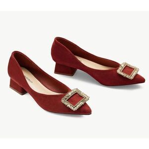 C.PARAVANO Alessia Women’s Red Suede Leather Pumps Size EU 38 US 7.5 Block Heels
